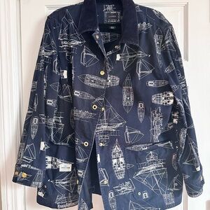 Ralph Lauren Heritage Nautical Barn Jacket – Rare Blueprint Print – Size 1X